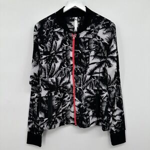 Fabletics Jacket Womens Large‎ Black White Palm Print Full Zip Athletic Pockets